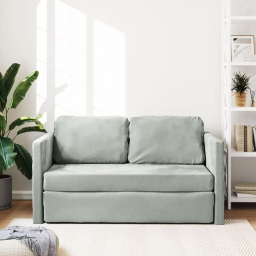 2-i-1 sovesofa i velour - lysegrå, 122x204x55 cm
