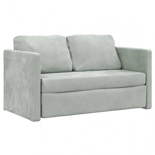 2-i-1 sovesofa i velour - lysegrå, 122x204x55 cm