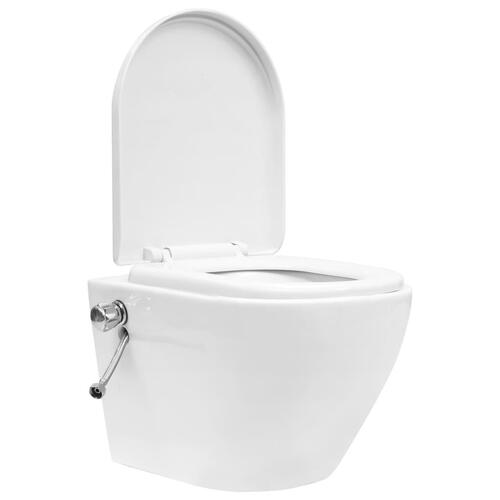 Væghængt toilet uden kant og med skjult cisterne keramik hvid