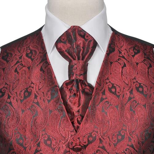 Herre Paisley Bryllupsvest sæt, størrelse 56, bordeaux