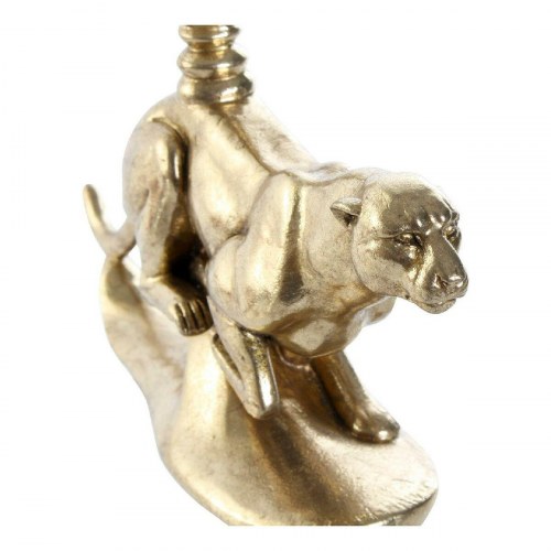 Kandelaber - gylden leopard i harpiks og aluminium, 25 × 6 × 14 cm