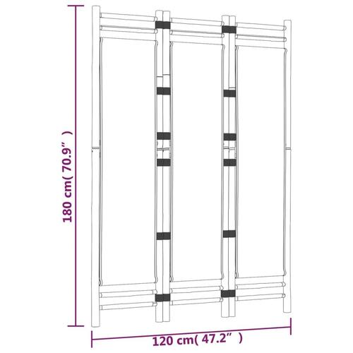 3-panels rumdeler 120 cm foldbar bambus og kanvas
