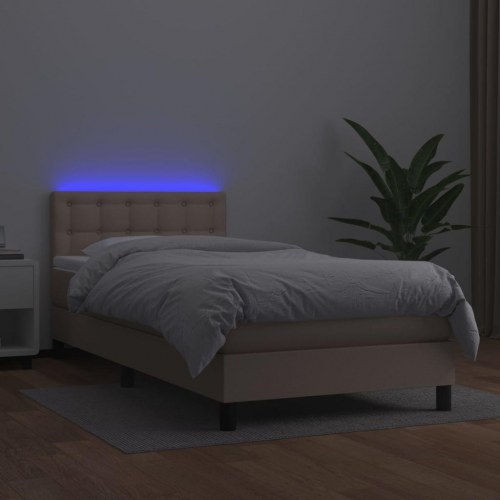 Kontinentalseng med LED-lys 90x200 cm i kunstlæder - cappuccino