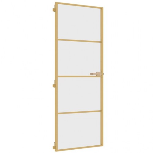 Indvendig glasdør 76 × 201,5 cm - hærdet glas og guldfarvet aluminium