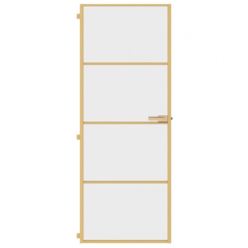 Indvendig glasdør 76 × 201,5 cm - hærdet glas og guldfarvet aluminium