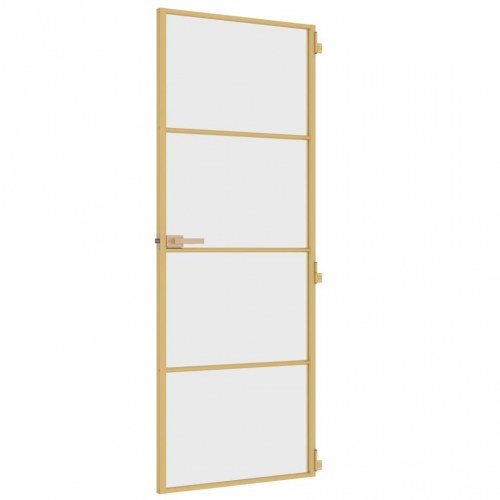 Indvendig glasdør 76 × 201,5 cm - hærdet glas og guldfarvet aluminium
