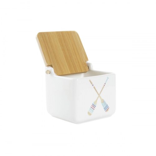 Saltkar med låg - Marine, multifarvet, bambus/dolomit, 12,5 × 12,5 × 11,5 cm