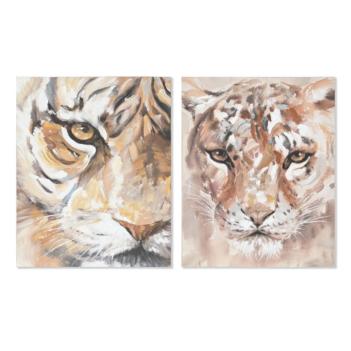 Lærredsmaleri i fyrretræ, 80 × 3,7 × 100 cm - kolonistil, tiger