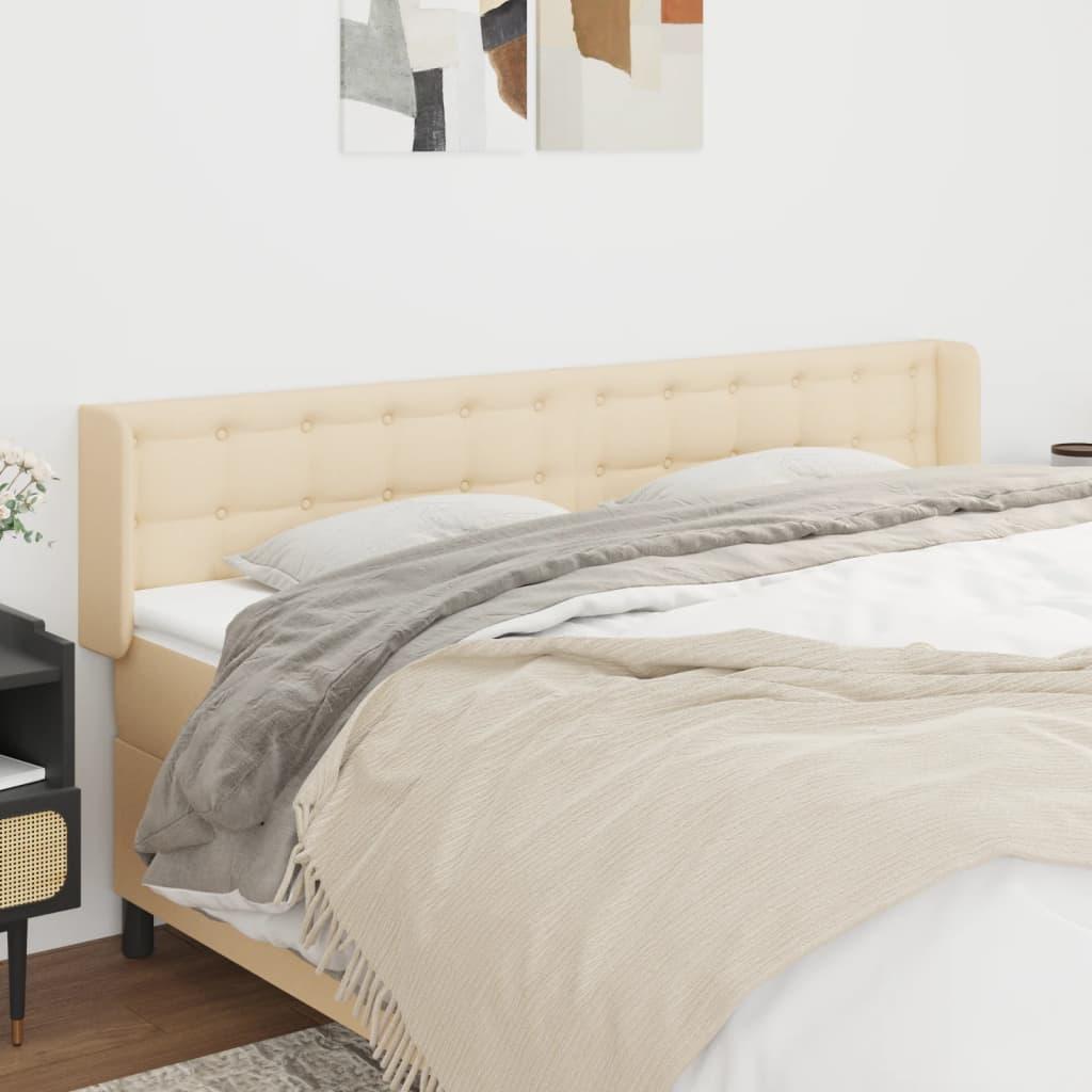 vidaXL sengegavl med kanter 203x16x78/88 cm stof cremefarvet