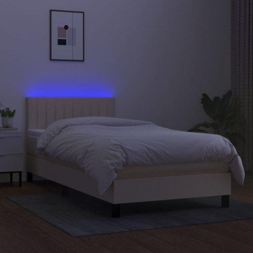 Kontinentalseng med LED-lys 90×200 cm - stof, cremefarvet