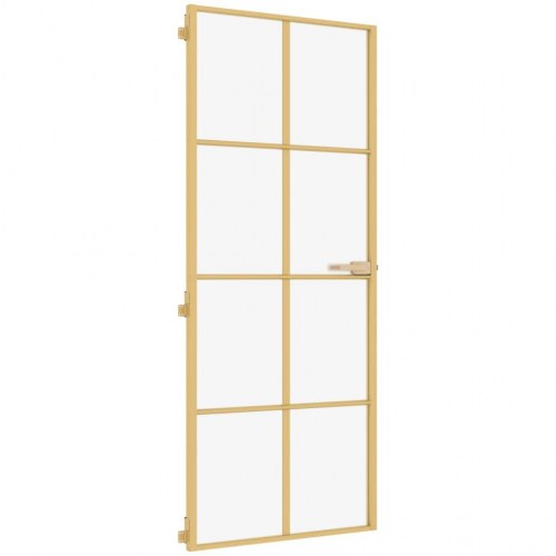 Indvendig glasdør 83×201,5 cm - hærdet glas og aluminium, guldfarvet