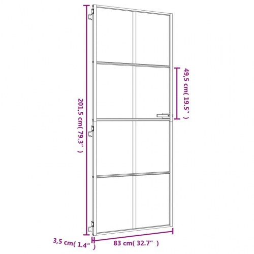 Indvendig glasdør 83×201,5 cm - hærdet glas og aluminium, guldfarvet