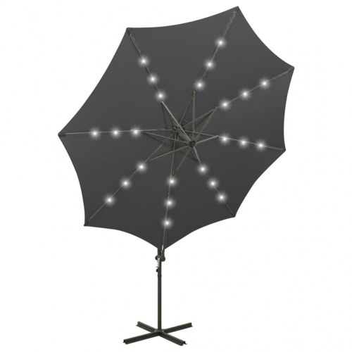 Hængeparasol med stang og LED-lys 300 cm antracitgrå