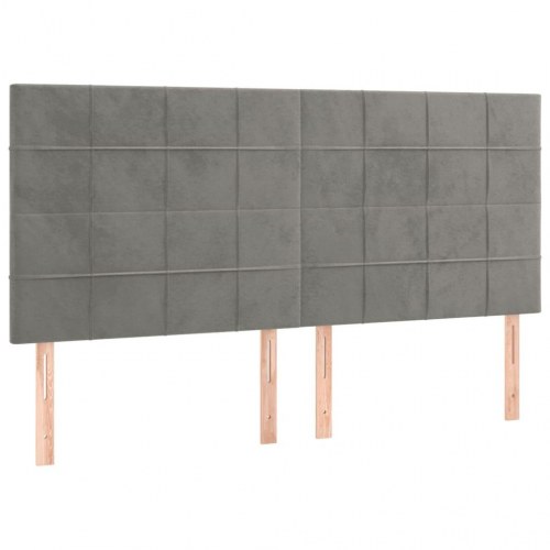 Sengegavl i lysegrå fløjl 180 x 5 x 118/128 cm