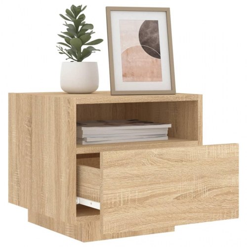 Sengeborde med LED-lys 2 stk. 40 x 39 x 37 cm - sonoma-eg