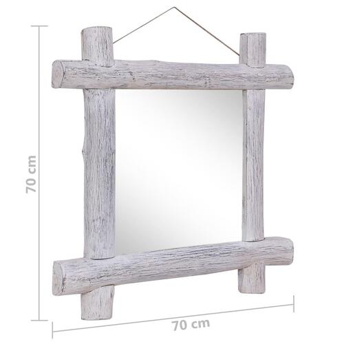 Rustikt spejl 70x70 cm massivt genbrugstræ hvid