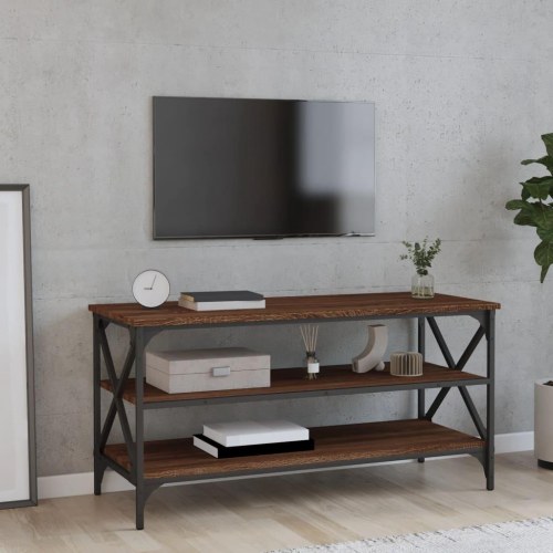 Tv-bord i konstrueret træ med jernstel - 100 × 40 × 50 cm, brun egetræsfarve
