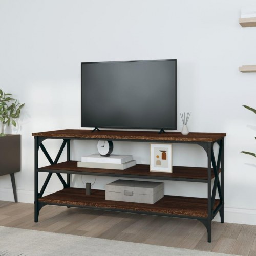 Tv-bord i konstrueret træ med jernstel - 100 × 40 × 50 cm, brun egetræsfarve