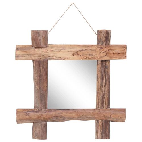 Rustikt spejl 50x50 cm massivt genbrugstræ natur