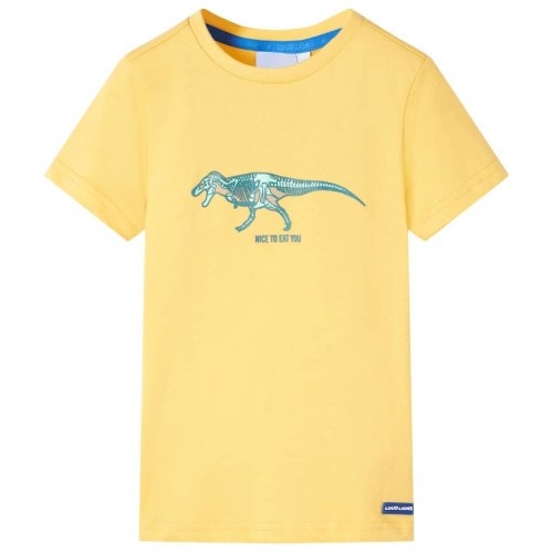 T-shirt til børn med dinosaurprint str. 104 - lys okkergul