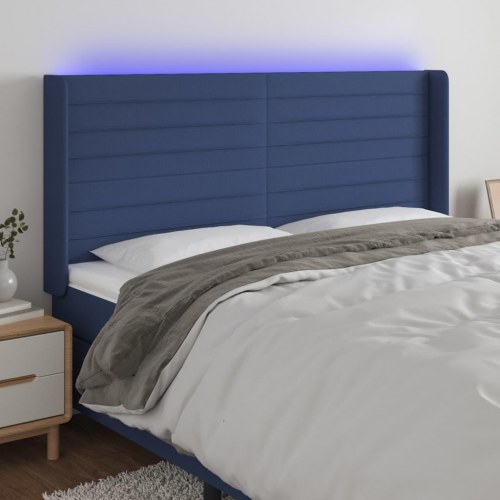 Sengegavl med LED-lys - blå 183 x 16 x 118/128 cm