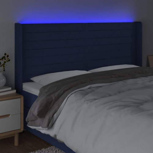 Sengegavl med LED-lys - blå 183 x 16 x 118/128 cm