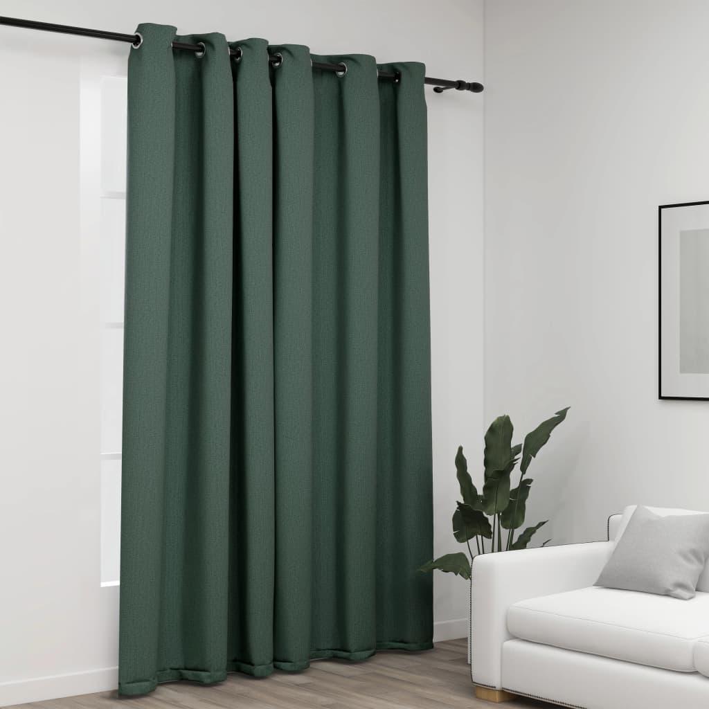 Mørklægningsgardin med øjer 290x245 cm hør-look grøn