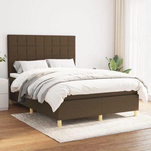 Kontinentalseng med madras 140x200 cm - stof mørkebrun