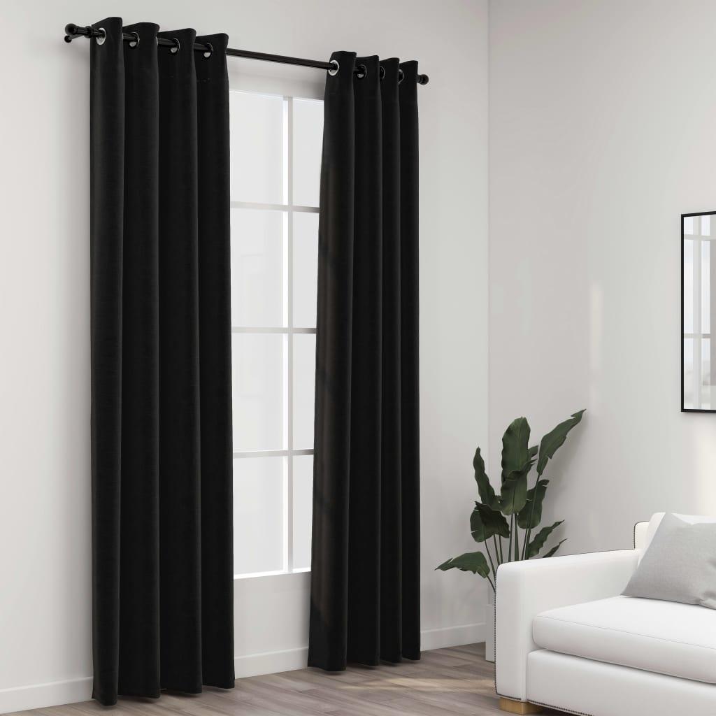 Lysdæmpende gardiner 2 stk. hør-look 140x245 cm antracitgrå