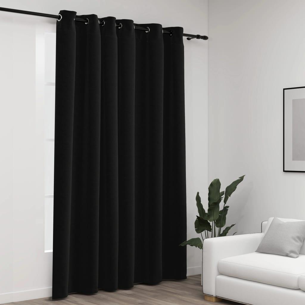 Mørklægningsgardin m. øjer 290x245 cm hør-look antracitgrå