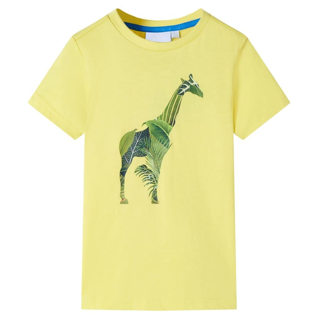 T-shirt til børn str. 128 - gul med girafmotiv, 100 % bomuld
