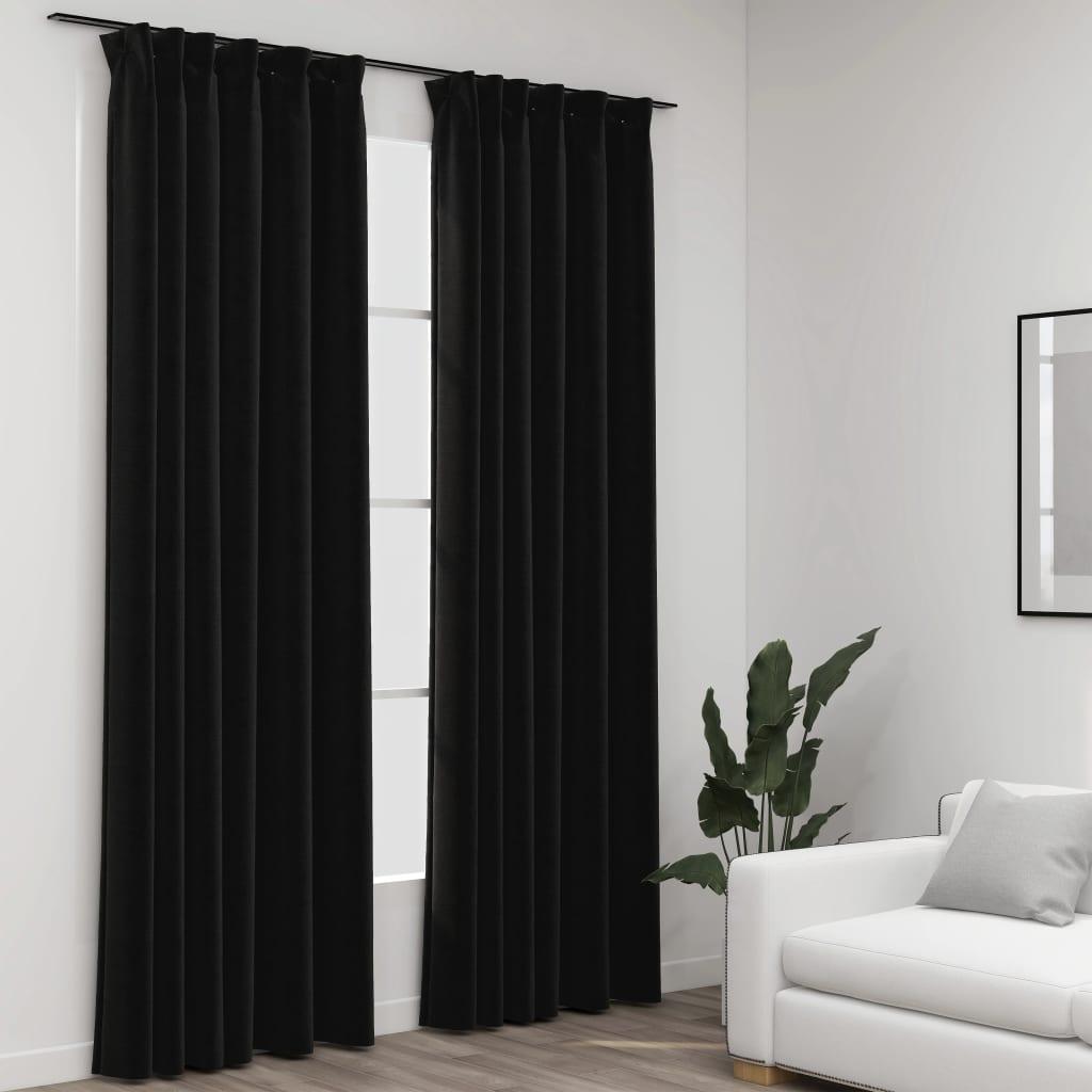 Lysdæmpende gardiner kroge 2 stk. hør-look 140x225 cm antracit