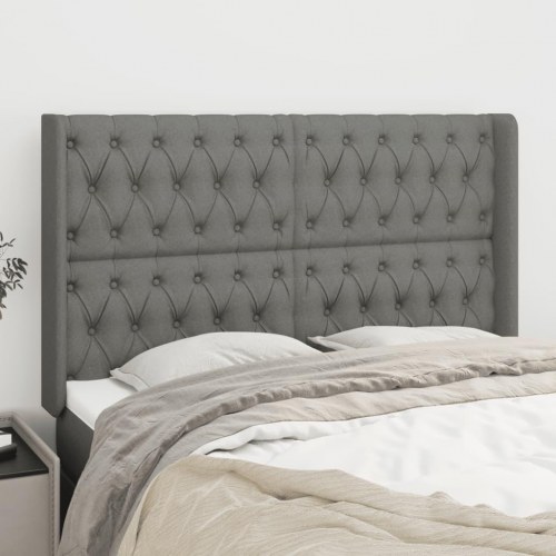 Sengegavl med kanter 147 x 16 x 118/128 cm - mørkegrå