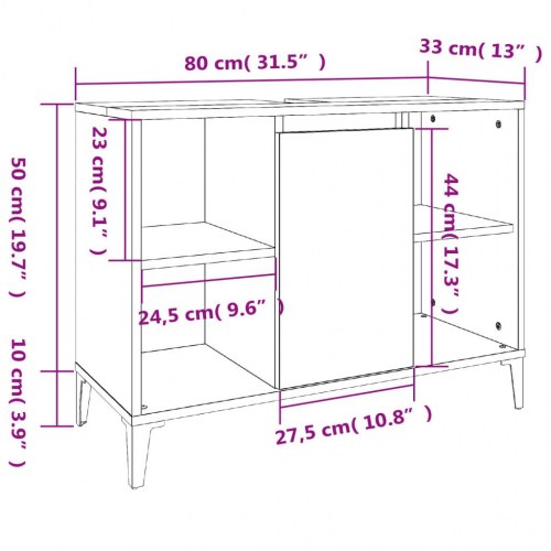Underskab til håndvask 80x33x60 cm konstrueret træ brunt eg