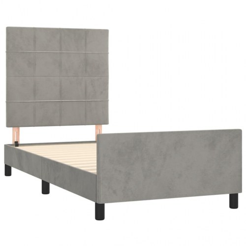 Sengeramme i fløjl - lysegrå 90x200 cm med justerbar gavl