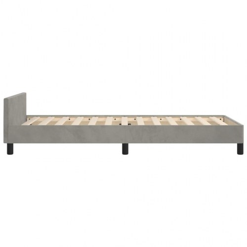 Sengeramme i fløjl - lysegrå 90x200 cm med justerbar gavl