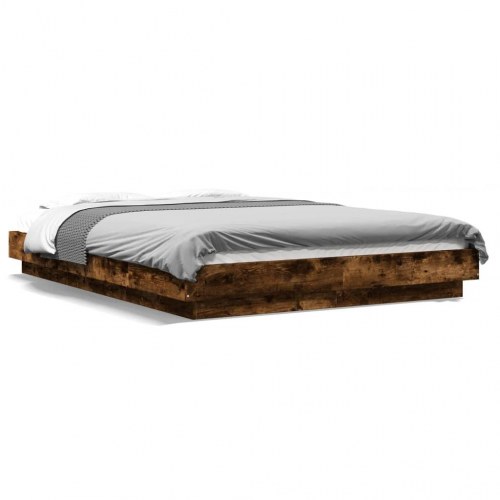 Sengeramme med LED-lys 120 x 190 cm - røget egetræ