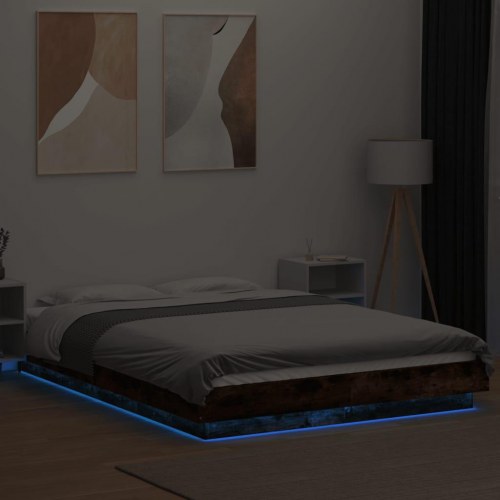 Sengeramme med LED-lys 120 x 190 cm - røget egetræ
