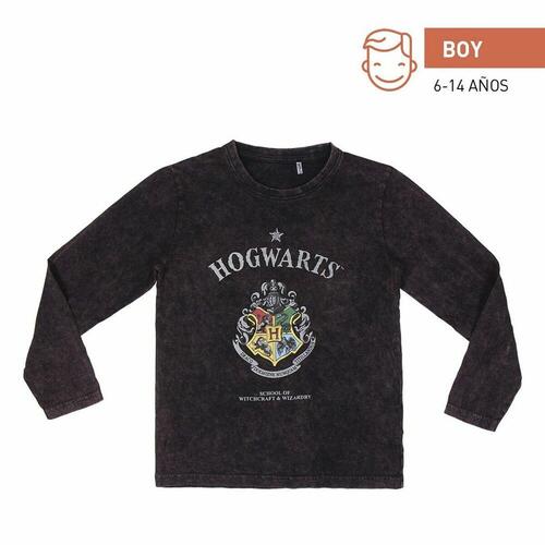Langærmet T-shirt til Børn Harry Potter Grå Mørkegrå 14 år