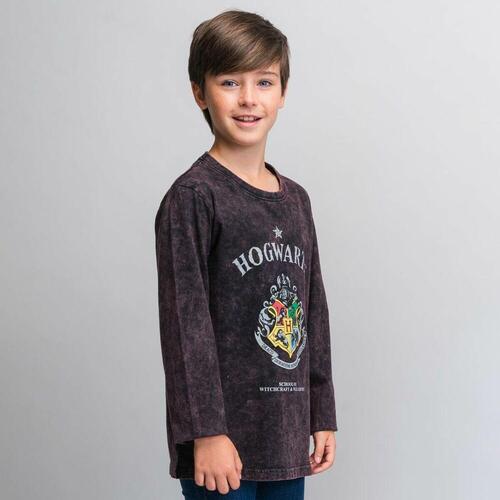 Langærmet T-shirt til Børn Harry Potter Grå Mørkegrå 14 år
