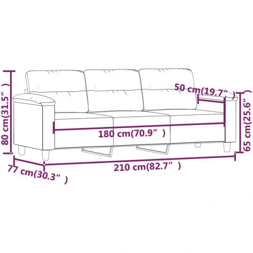 3-personers sofa 180 cm kunstlæder sort