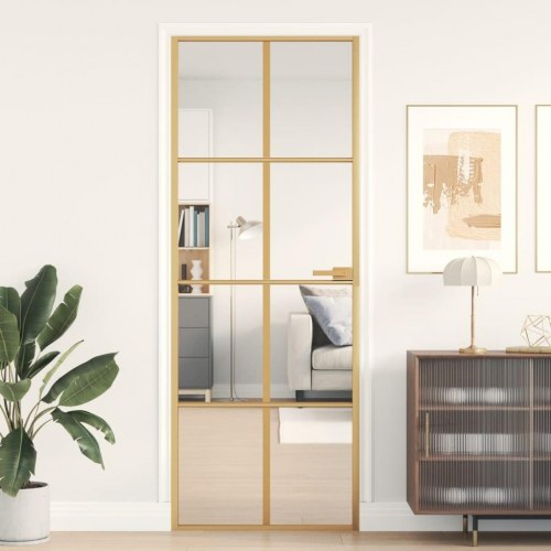 Indvendig glasdør 76×201,5 cm - hærdet glas og guldfarvet aluminiumsramme