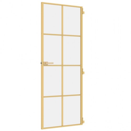 Indvendig glasdør 76×201,5 cm - hærdet glas og guldfarvet aluminiumsramme