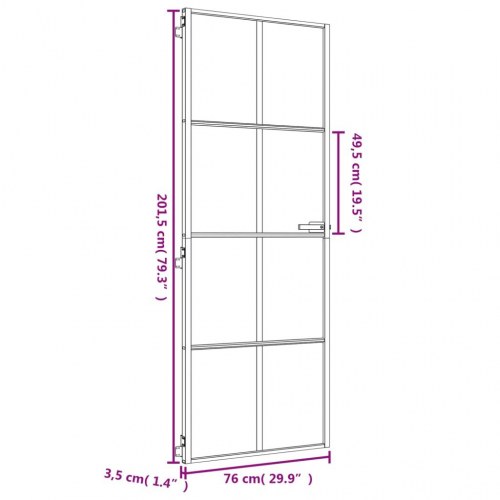 Indvendig glasdør 76×201,5 cm - hærdet glas og guldfarvet aluminiumsramme
