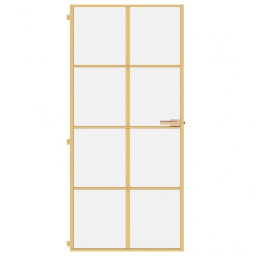 Indvendig glasdør 93×201,5 cm - hærdet glas og guldfarvet aluminium