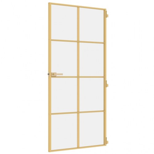 Indvendig glasdør 93×201,5 cm - hærdet glas og guldfarvet aluminium