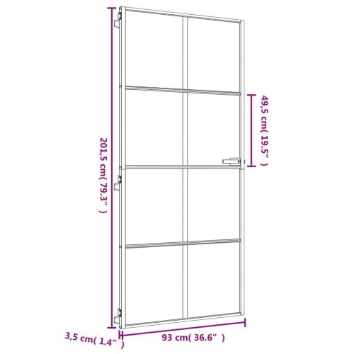 Indvendig glasdør 93×201,5 cm - hærdet glas og guldfarvet aluminium