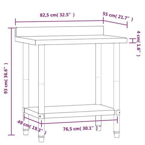 Arbejdsbord til køkken m. stænkplade 82,5x55x93 rustfrit stål