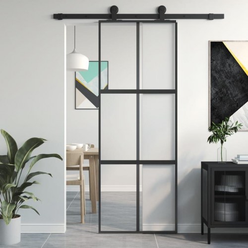 Skydedør 76×205 cm - hærdet glas og aluminium, sort