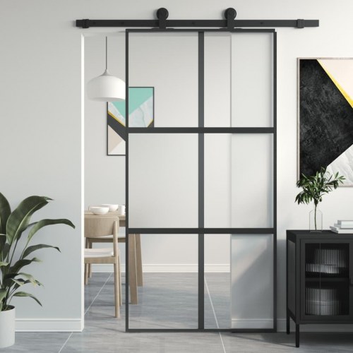 Skydedør 102,5 × 205 cm - hærdet glas og aluminium, sort